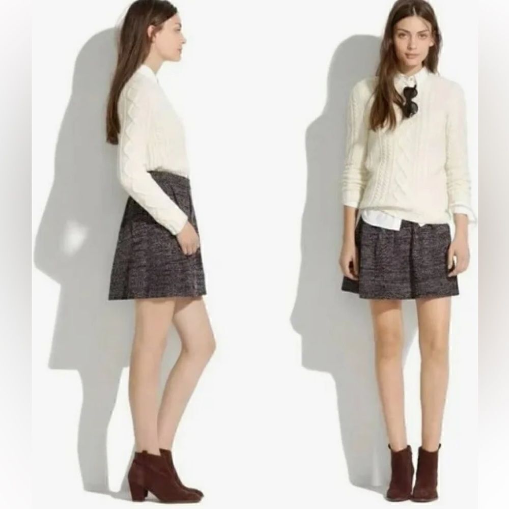 Madewell Purple Black Tweed Turn Around A line pleated Mini Skirt